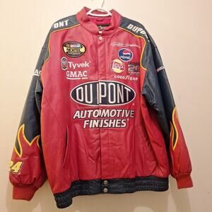 Vtg 2004 Jeff Hamilton #24 DuPont Flame Leather Racing Jacket - Sz XXL
